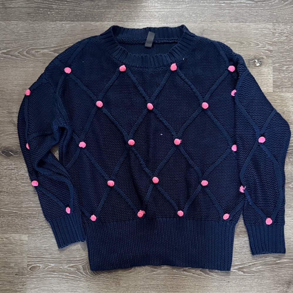 Alya Navy and Pink Pom Pom sweater